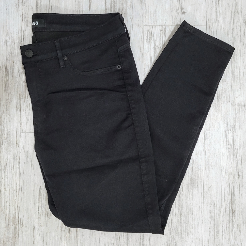 Express Stretch + Legging Mid-Rise Solid Black Denim Cotton Blend Pants Women 14